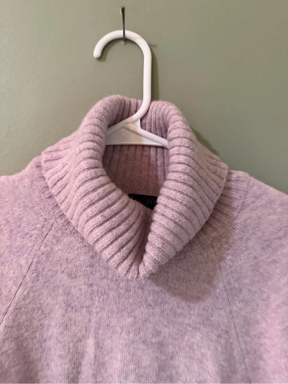 Crew turtleneck sweater made from a lavender-colored 